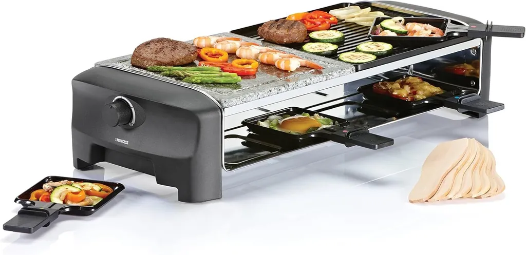Grill/griglia in pietra per 8 persone - con 8 teglie e termostato regolabile, 162820 01.162820.01.001, nero