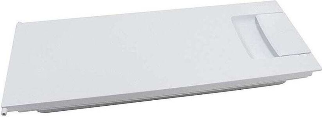 A white appliance part, likely a drawer or shelf, is shown against a white background.