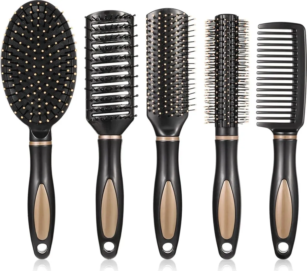 Brosse pour cheveux mouillés et secs lot de 5 accessoires de coiffure noir