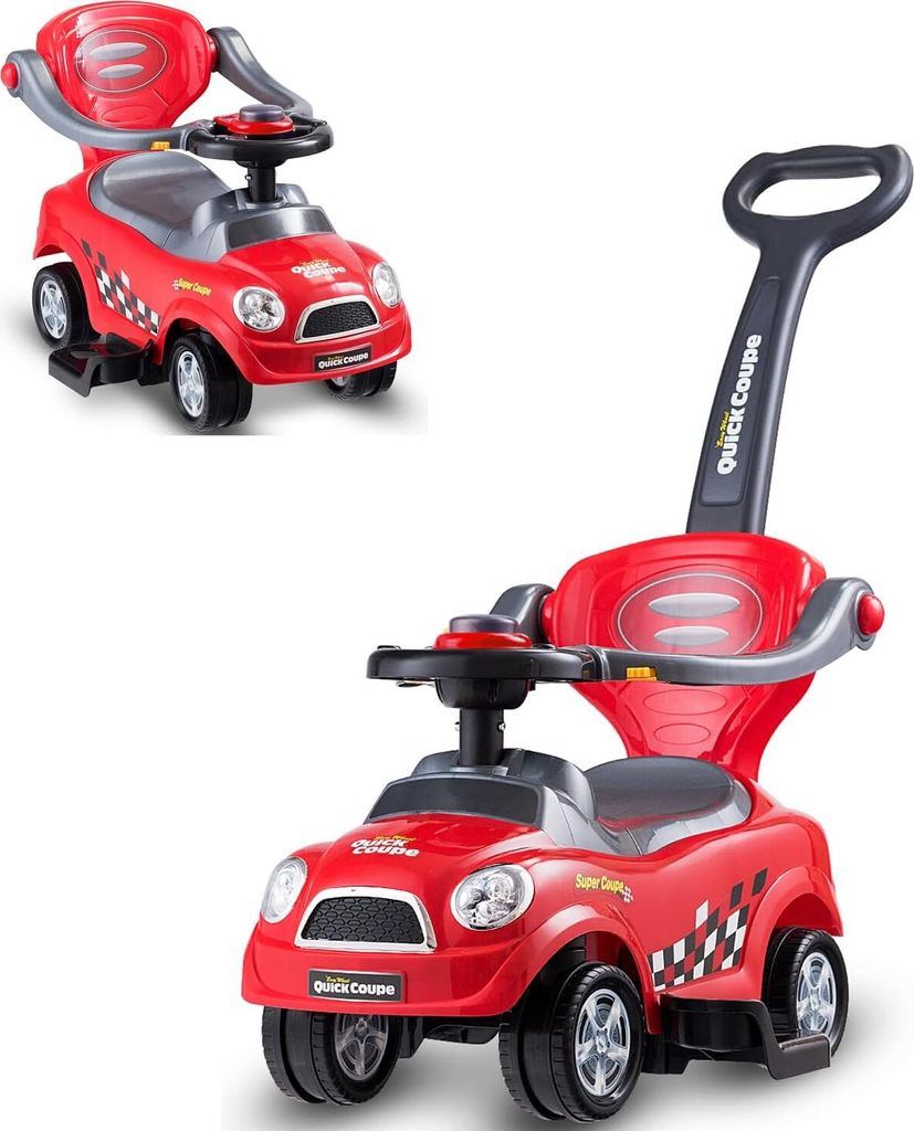 Rutschauto mit Schiebestange, Rutschfahrzeug mit abnehmbarem Sicherheitsbügel & bequemen Fußstützen & lustiger Hupe & kippsicherem Design, Schie...
