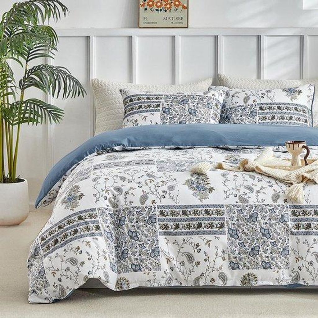 Unyqoos Bettwäsche-Set mit Blumenmuster und Reißverschluss für Doppelbett
