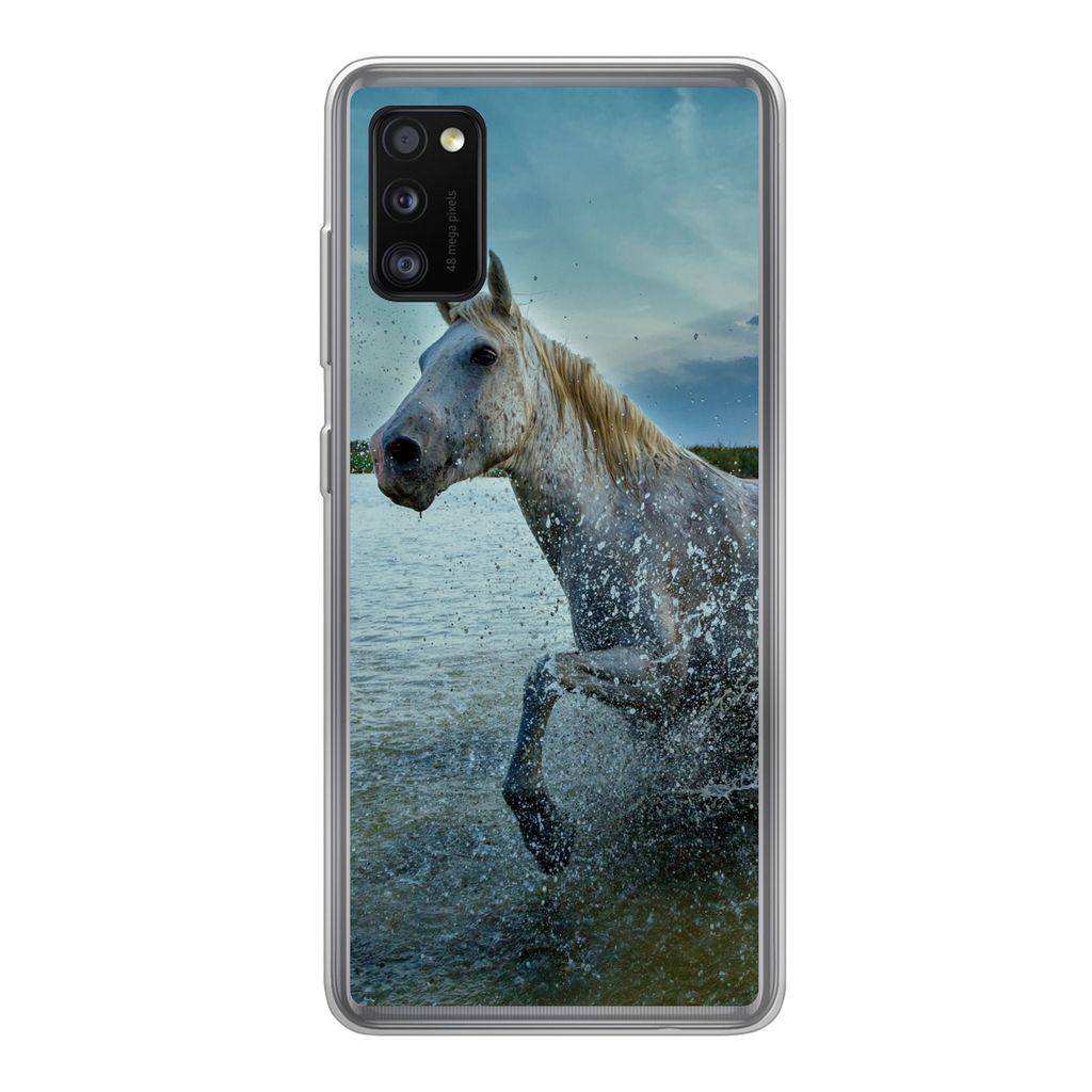 MuchoWow Handyhülle Schutzhülle Hülle für Samsung Galaxy A41 Pferd - Wasser - Tropfen Silikon Softcase Handy Hülle - Mobiltelefon