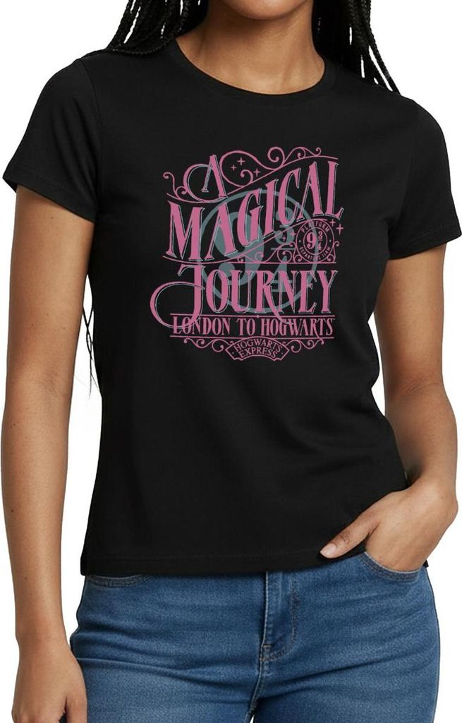 Spreadshirt Harry Potter Gleis 9¾ Design In Rosa & Blau Frauen T-Shirt, XXL, Schwarz