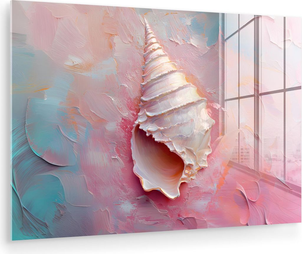 MuchoWow Glasbilder - Bilder auf Wandbild - Foto auf Glas Muschel - Pastell - Rosa 60x40 cm Wanddekoration aus Glas - Acrylglasbild - Acrylbilder -...