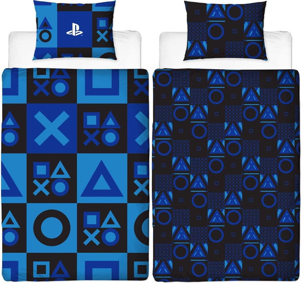 Playstation - Kariert Bettwäsche, wendbar TC619 (Doppelbett) (Blau)