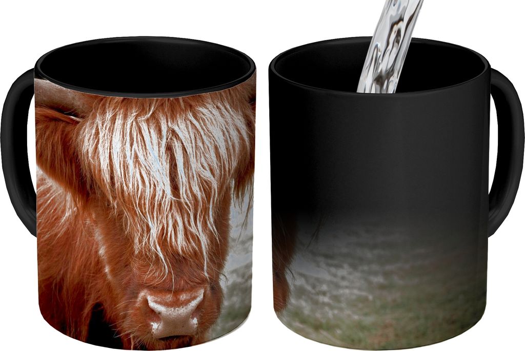 MuchoWow Zauber Tasse Zaubertasse Magic Schottischer Highlander - Baum - Gras 350 ml Farbwechsel Becher Geschenk Geschenkidee - Magic-Tasse - Fot...