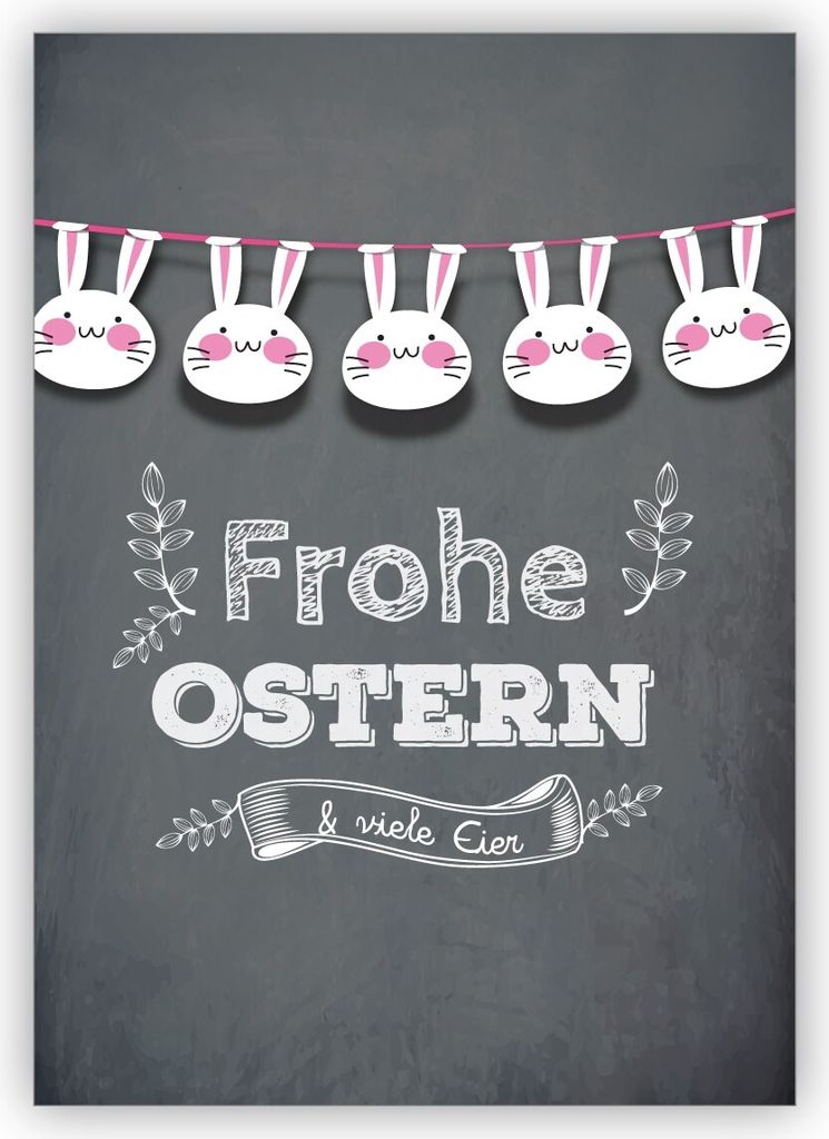 Fröhliche Osterkarte im Tafel Look mit Hasen Girlande "Frohe Ostern" & viele Eier