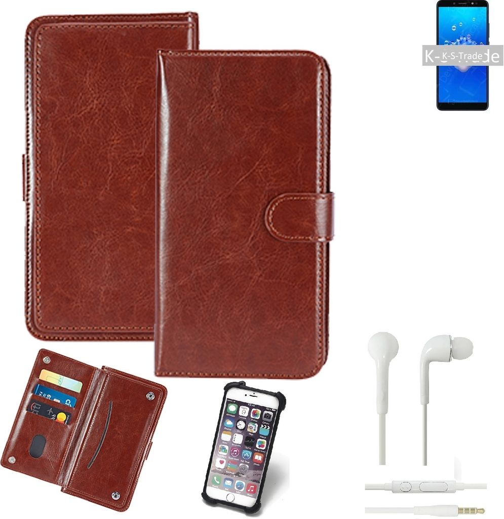 K-S-Trade 360° Hülle kompatibel mit Allview Soul X6 Mini inkl. Headphones braun Kunstleder Case BookCase WalletCase Kunstlederederhülle