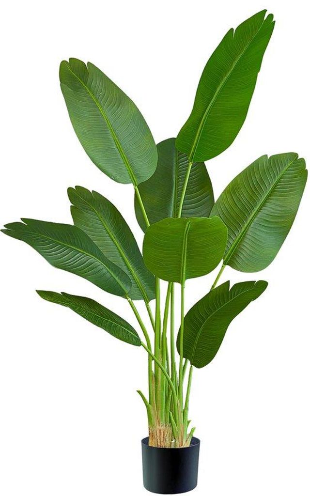Kunstbananenbladboom, vloerplant, 150 cm, 9 stengels, zwarte plantenbak