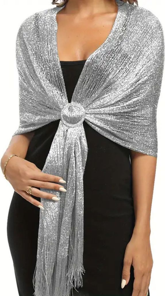 Damen Glitzernder Schal Metallic Draht Brautjungfernschals Wraps mit Schalknopf Hochzeitsfeier Zubehör