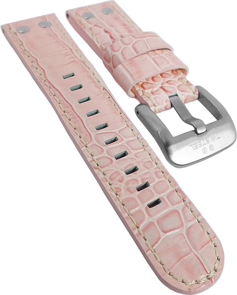 TW STEEL Uhrenarmband 22mm | Leder rosa mit Kroko-Optik für TW30