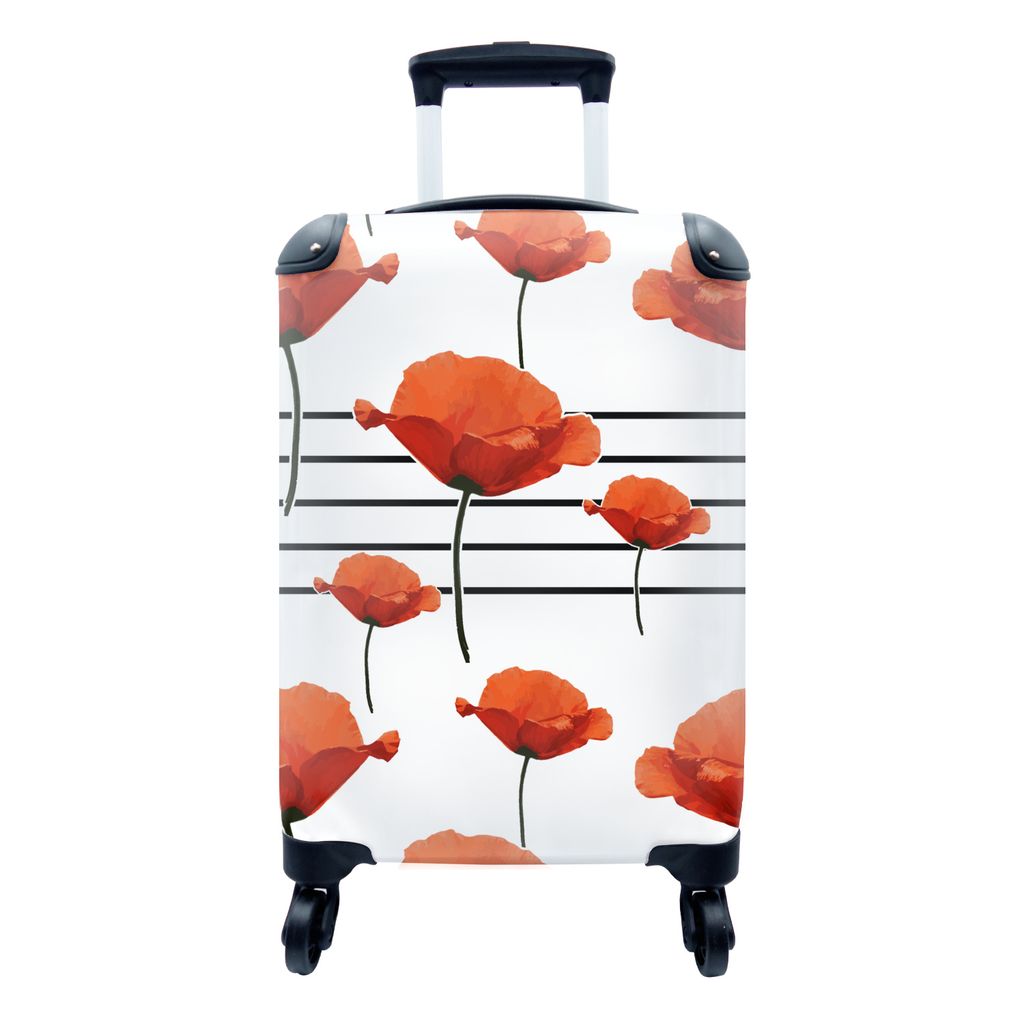 MuchoWow Koffer Handgepäck Trolley Rollkoffer Kleine Reisekoffer mit 4 Rollen - Musik - Mohn - Cabin Size < 55x40x23 cm & 55x40x20 cm - Fotokoff...