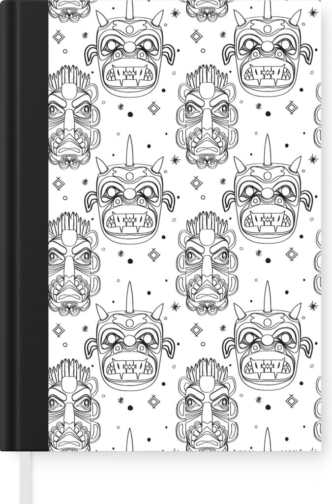 MuchoWow Notizbuch Tagebuch Haushaltsbuch Notebook A5 Masken - Inka - Gemustert - Schwarz und Weiß - Notizblock - Notizheft - Notebook - Schreib...