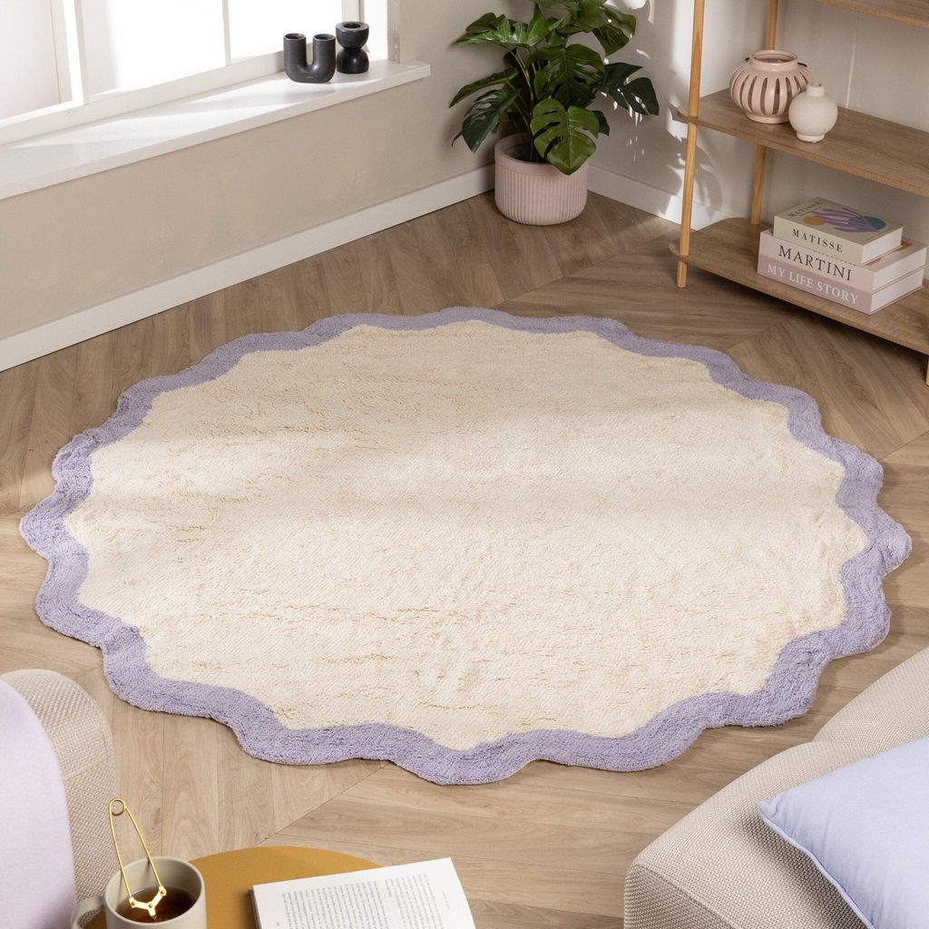 Volero - Waschbarer Teppich Rund - Hazy Lila Creme - Ø 140cm - Wohnzimmer, Kinderzimmer, Schlafzimmer, Jugendzimmer - Modern, Skandinavisch