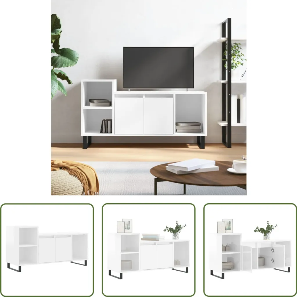 Mobile TV Bianco 100x35x55 Lucido | Sicuro e Capiente The Living Store