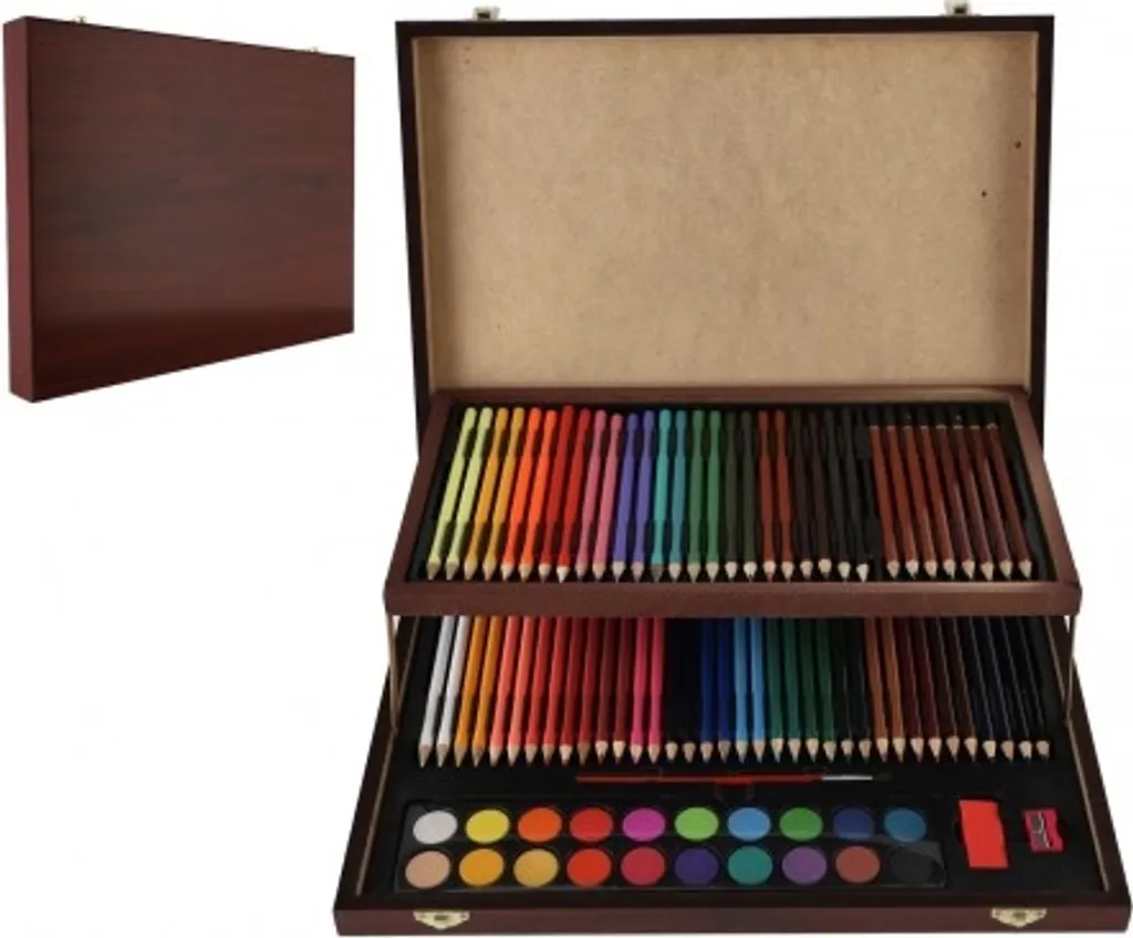 Mallette de dessin et kit créatif complet 91 pièces en bois naturel