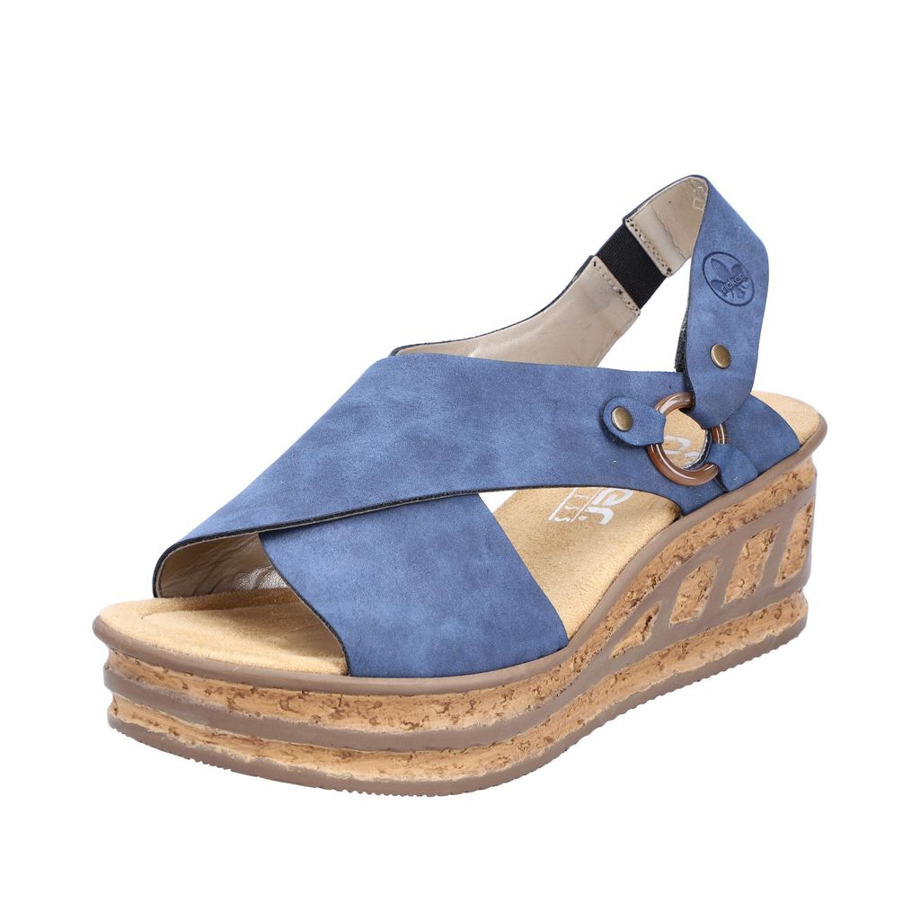 Rieker Damen Sandalen Plateau Keilabsatz 68184, Größe:37 EU, Farbe:Blau