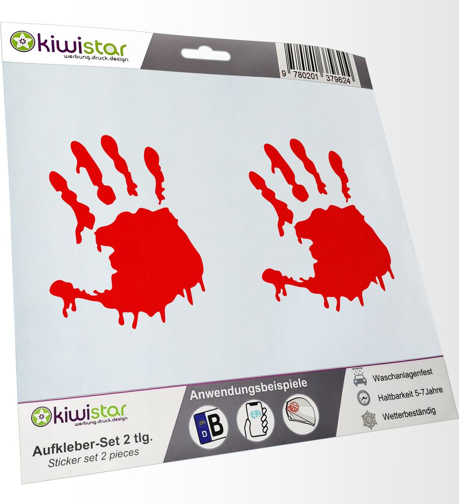 Kiwistar - 2x Kennzeichenaufkleber - rot - 21 mm Zombie Hand - Horro Hand Aufkleber für Auto, Laptop, Fahrrad, LKW, Motorrad Mehrfarbig JDM Decal ...
