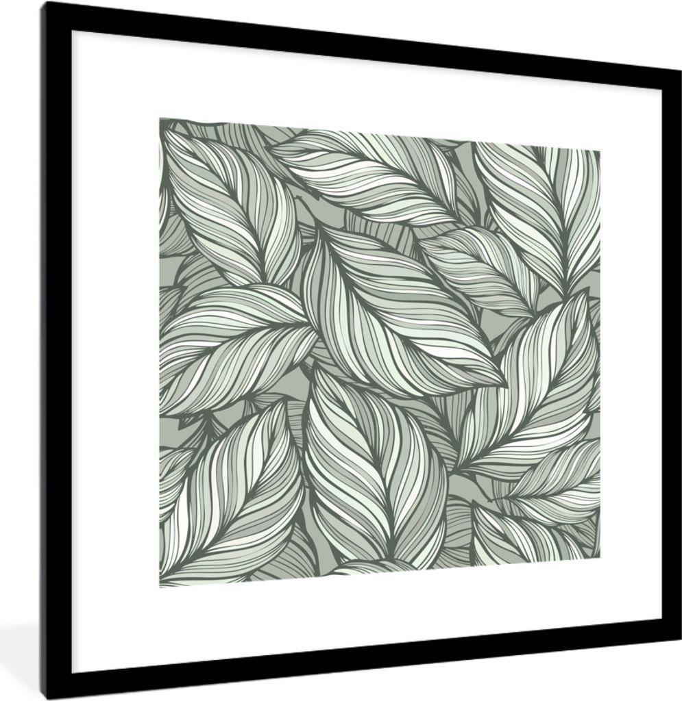 MuchoWow MuchoWow Gerahmtes Poster Blumen - Illustration - Schwarz - Weiß 40x40 cm - Poster mit zchwarzem Bilderrahmen - Poster - Plakat im Ra...