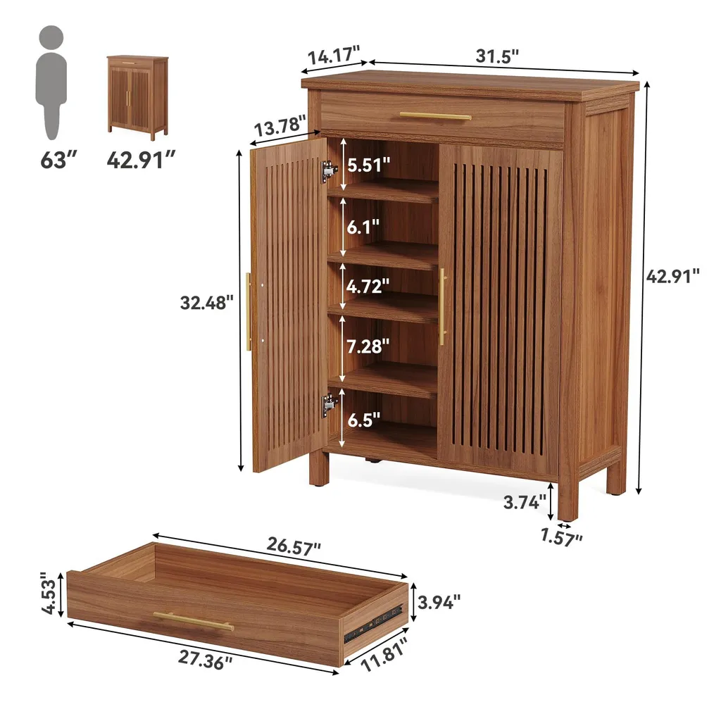 Rangement Chaussures pour Entrée Design Brun avec 5 Niveaux de Bois