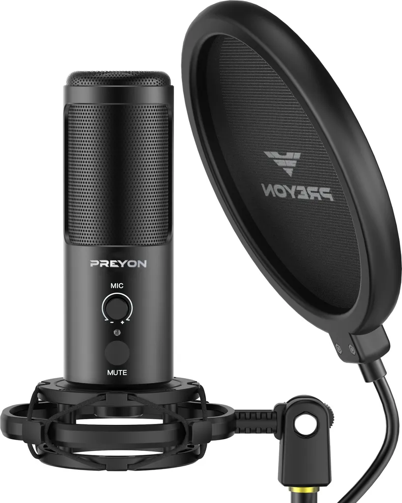 Microphone Aluminium PREYON avec Bouton Mute et Réglage de Volume