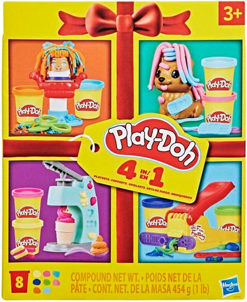 PLAY-DOH 4 Mini Klassische Sets, Friseur, Tierarzt, Eisdiele & Fun Factory, Knete, ab 3 Jahren
