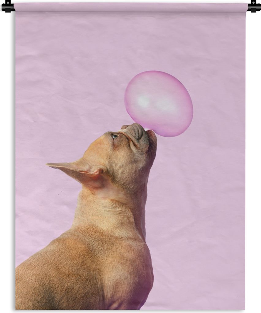 MuchoWow Wandteppich Wandbehang Hund - Tiere - Kaugummi - Rosa 90x120 cm Tapisserie Dekoration Wandtuch - Wanddeko