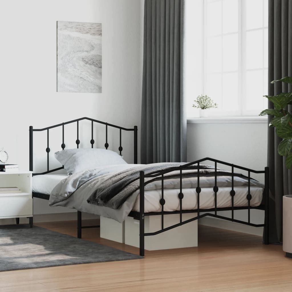 Möbel Bettgestell mit Kopf- und Fußteil Metall Schwarz 100x200 cm - Klassische Betten 373802