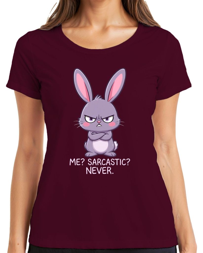 Me Sarcastic Never grumpy bunny lila Hase lustig Geschenk Ostern Damen T-Shirt, Burgundy, M
