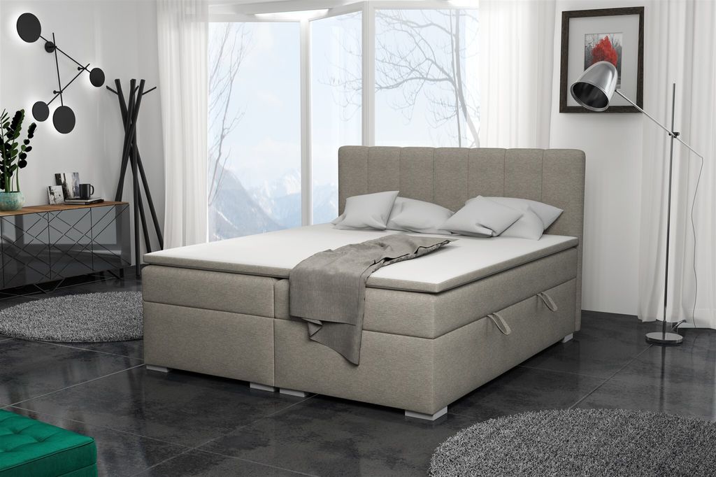 Boxspringbett Schlafzimmerbett LAURIN 200x200cm Stoff Aragon Cappuccino