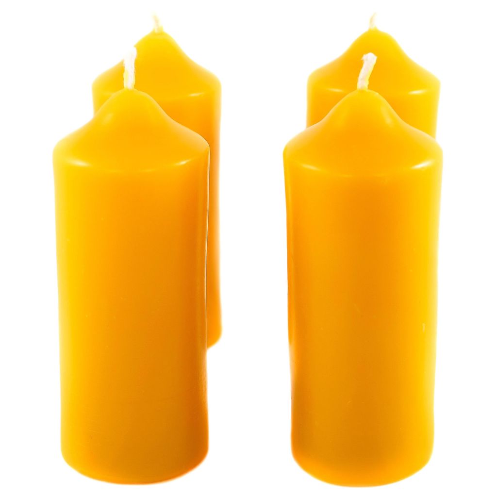 Stumpen Kerzen 4 Stück aus 100% reinem Bienenwachs – handgefertigte Stumpenkerze ca. 5x12 cm, Naturra Adventskranz-Kerzen mind. 16h Brenndauer.