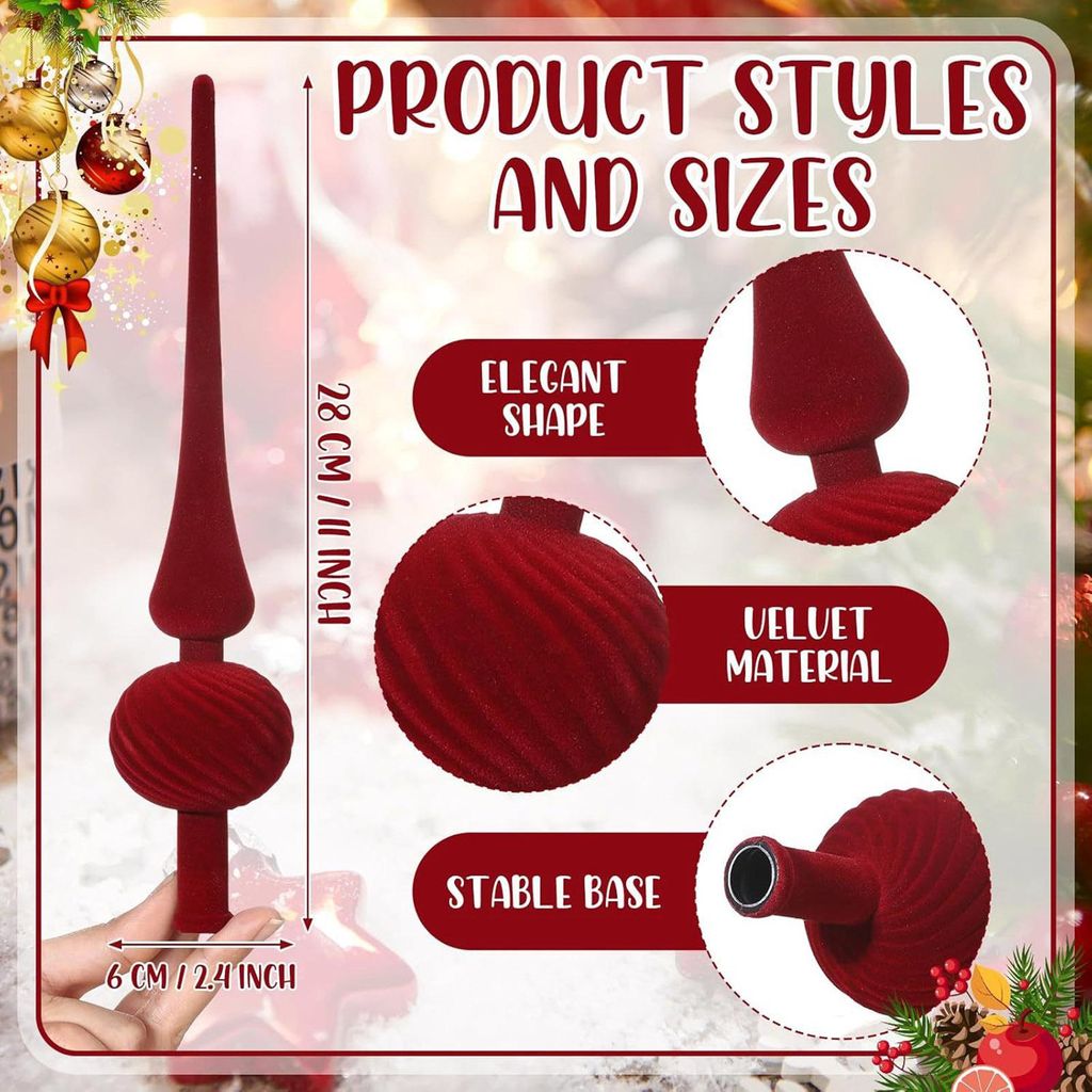 Vintage Weihnachtsbaumspitze Aus Samt, 28cm, Rot/braun - Elegante Baumspitze Für Die Festtagsdekoration