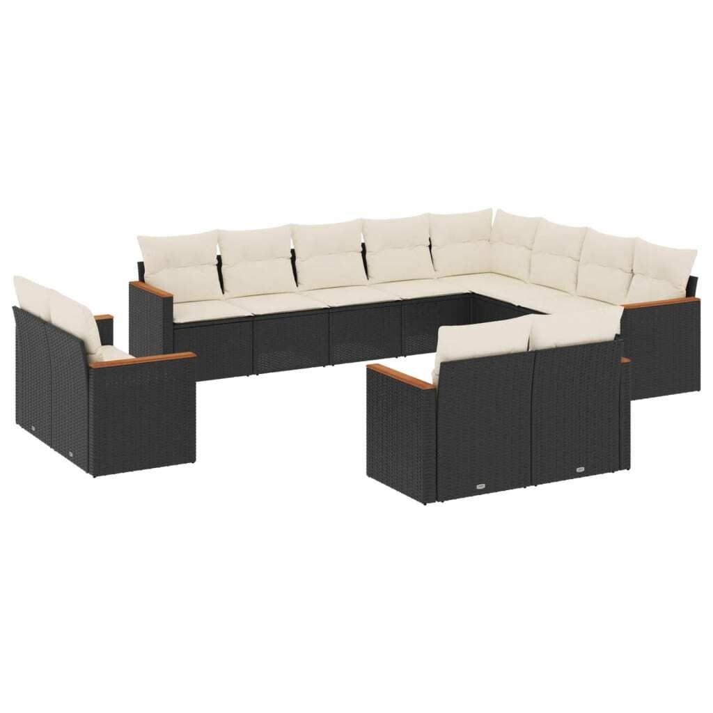 "SALE 2026" 12-tlg. Garten-Lounge-Set - elegantes Design - Sitzgruppe/Gartengarnitur - mit Kissen Schwarz Poly Rattan - Terassenmöbel DEMöbel767211