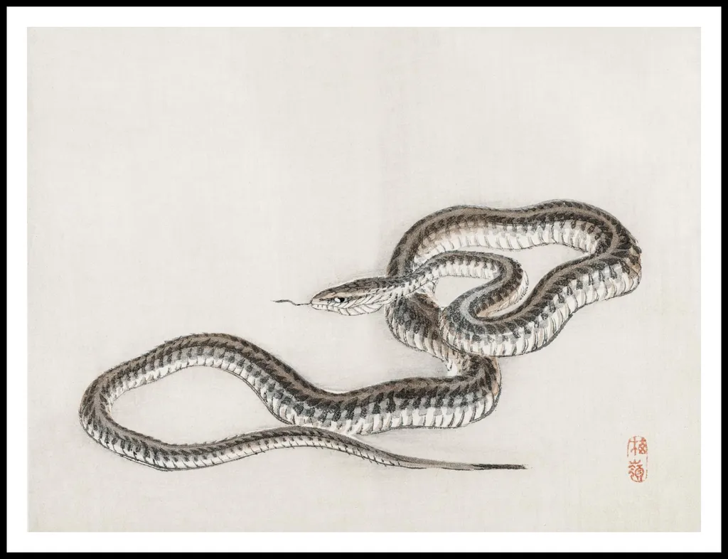 Affiche 100 x 75 cm Serpent par Kōno Bairei - Poster Japonais Vintage