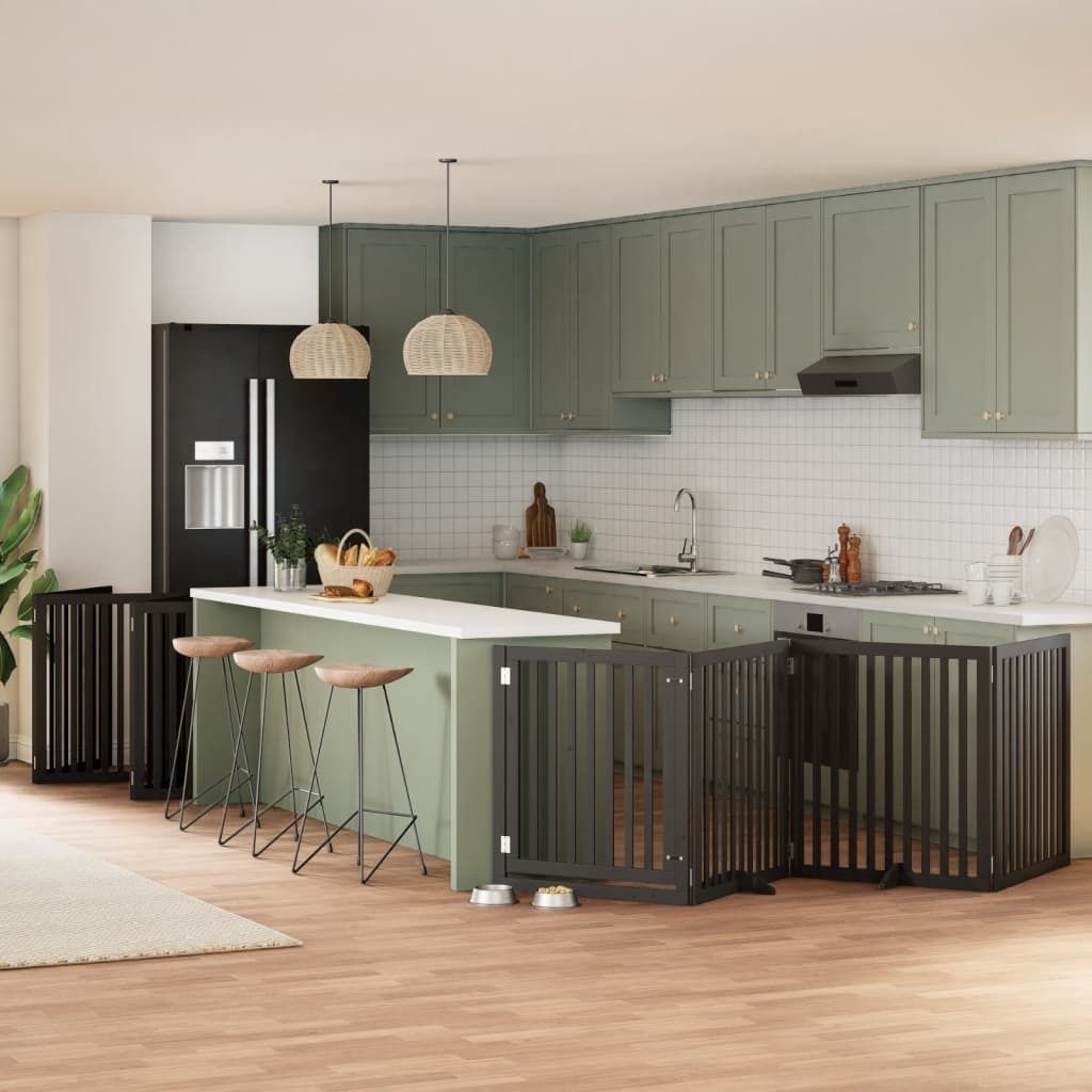 "SALE 2026"10-tlg. Hundetor - modernes Design - mit Tür Faltbar Schwarz 800cm Pappelholz NEU308567 - Kleintier-Häuser