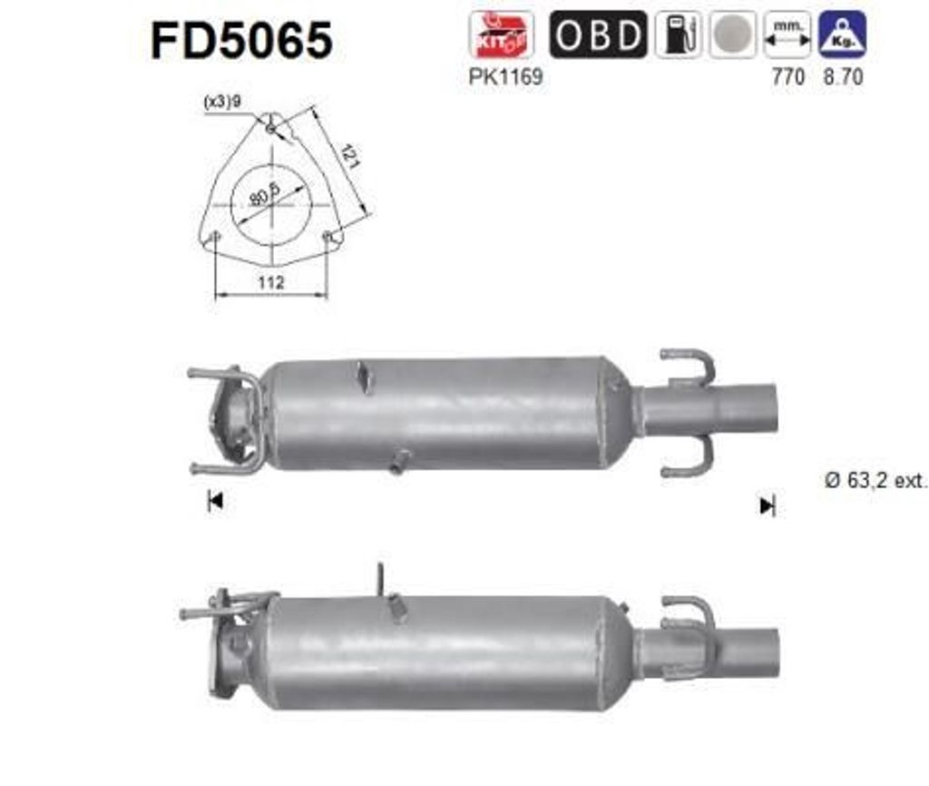 AS FD5065 Dieselpartikelfilter Rußpartikelfilter DPF für FIAT Ducato Kastenwagen (250, 290) Euro 5 Abgasanlage Diesel