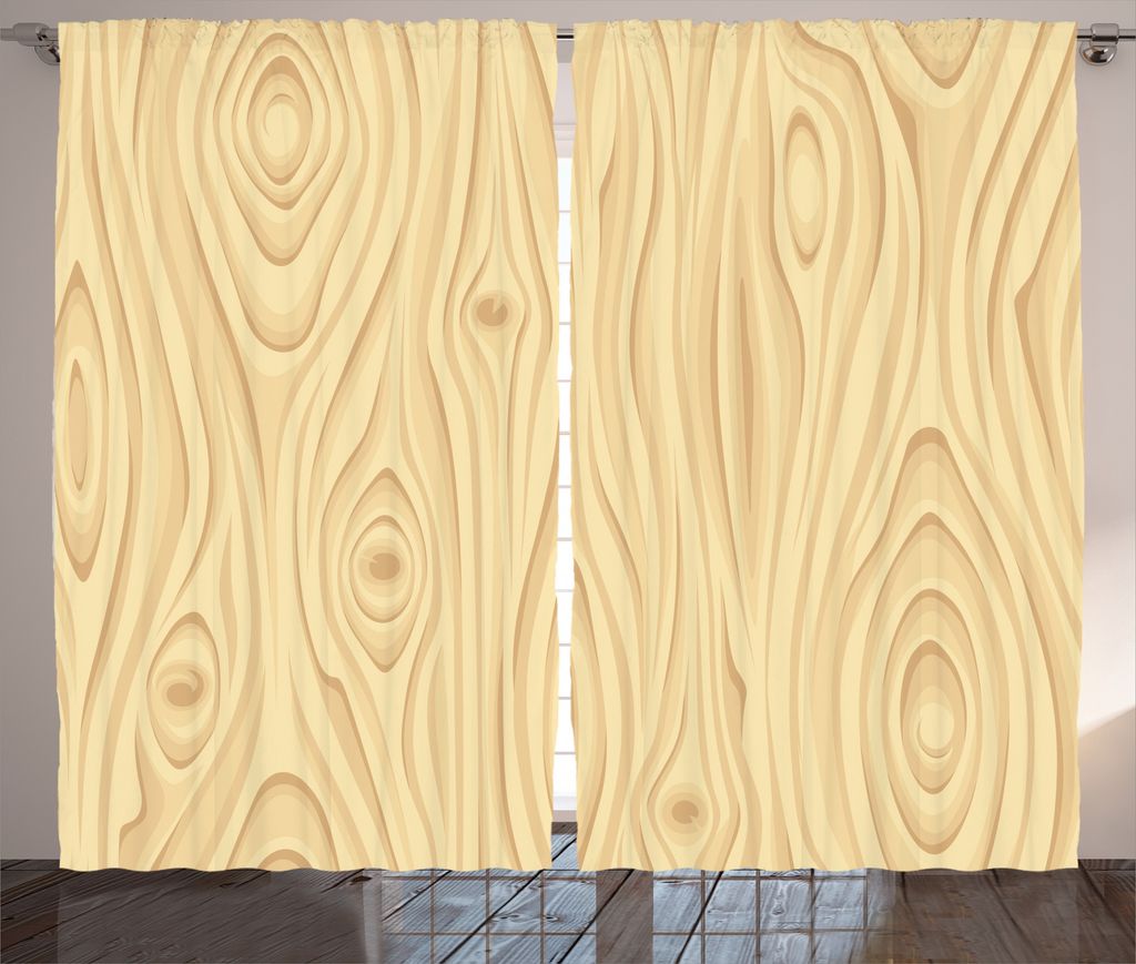 ABAKUHAUS Beige Rustikaler Gardine, Hölzerne Beschaffenheit Organic, Schlafzimmer Kräuselband Vorhang mit Schlaufen und Haken, 280 x 175 cm, Creme
