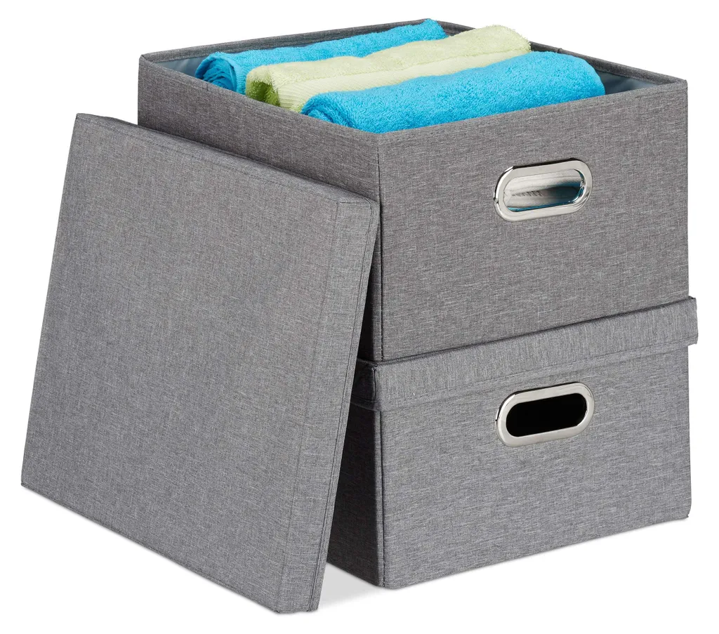 Lot de 2 bacs de rangement pliables 25L avec couvercle - 34,5x42cm