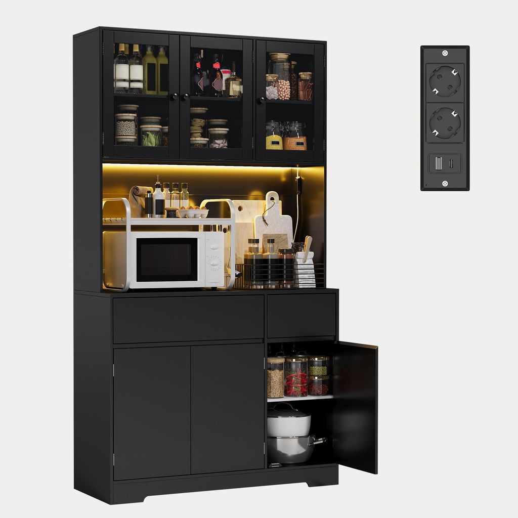 BEALIFE Geschirrschrank AP120 100x38,5x180 cm | Geschirrschrank für Küche & Esszimmer | Schwarz/Weiß