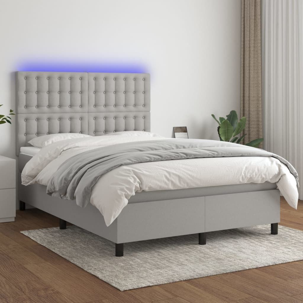 Maison Exclusive - Boxspringbett mit Matratze & LED Hellgrau 140x200 cm Stoff