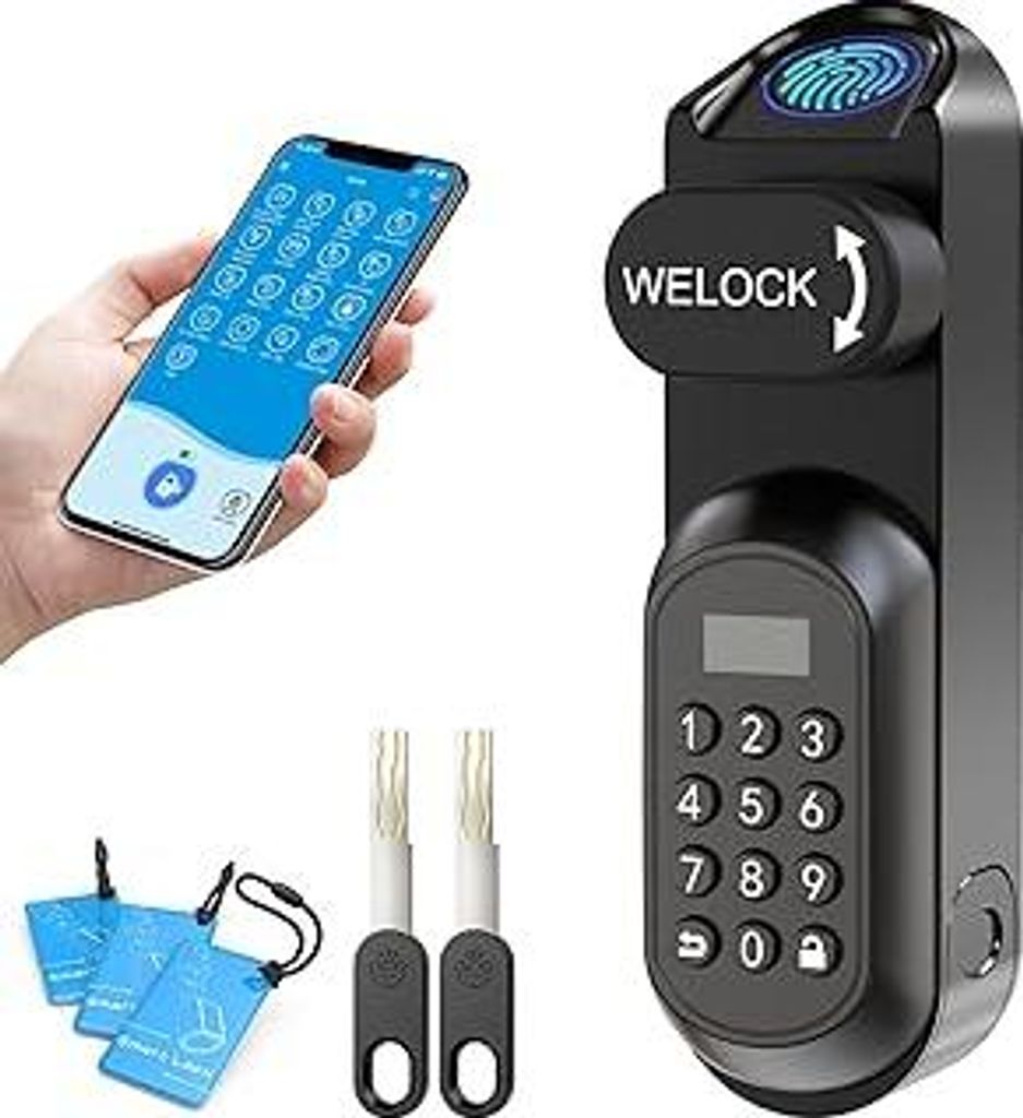 WELOCK U81 Smart Lock,Türschloss Fingerabdruck,Elektronisches Türschloss Code mit RFID Karte,APP und WiFi,Fingerabdruck Schloss Haustür IP65,Sma...