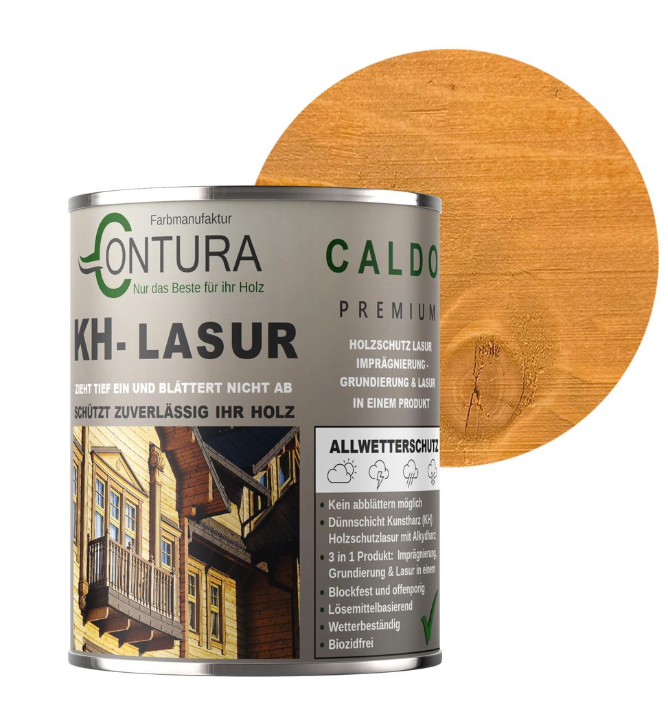 Contura KH Lasur 1Liter 3in1 Holzlasur Holzschutzlasur UV- Holzschutz Holzöl Dünnschichtlasur - R01011 Kiefer / Lärche (Tannenholz)