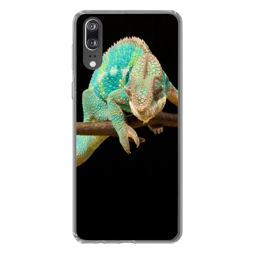 MuchoWow Handyhülle Schutzhülle Hülle für Huawei P20 Chamäleon - Zweig - Pastell Silikon Softcase Handy Hülle - Hardcover