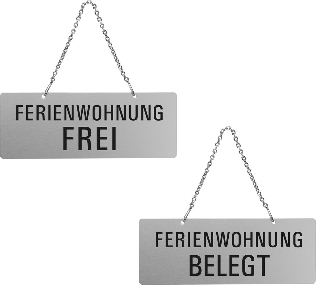 Wendeschild Ferienwohnung Frei / Ferienwohnung Belegt | Aluminiumschild mit Kette | 175x65 mm