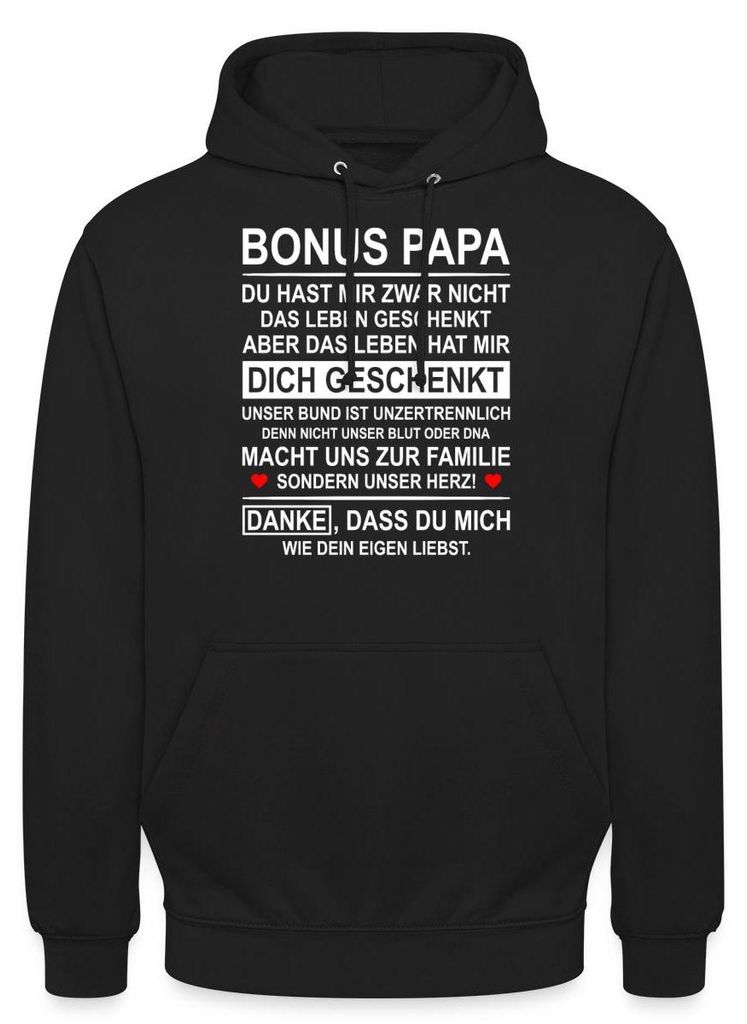 Spreadshirt Bonus Papa Danke Dass Du Mich Liebst Stiefvater Uni Hoodie, L, Schwarz