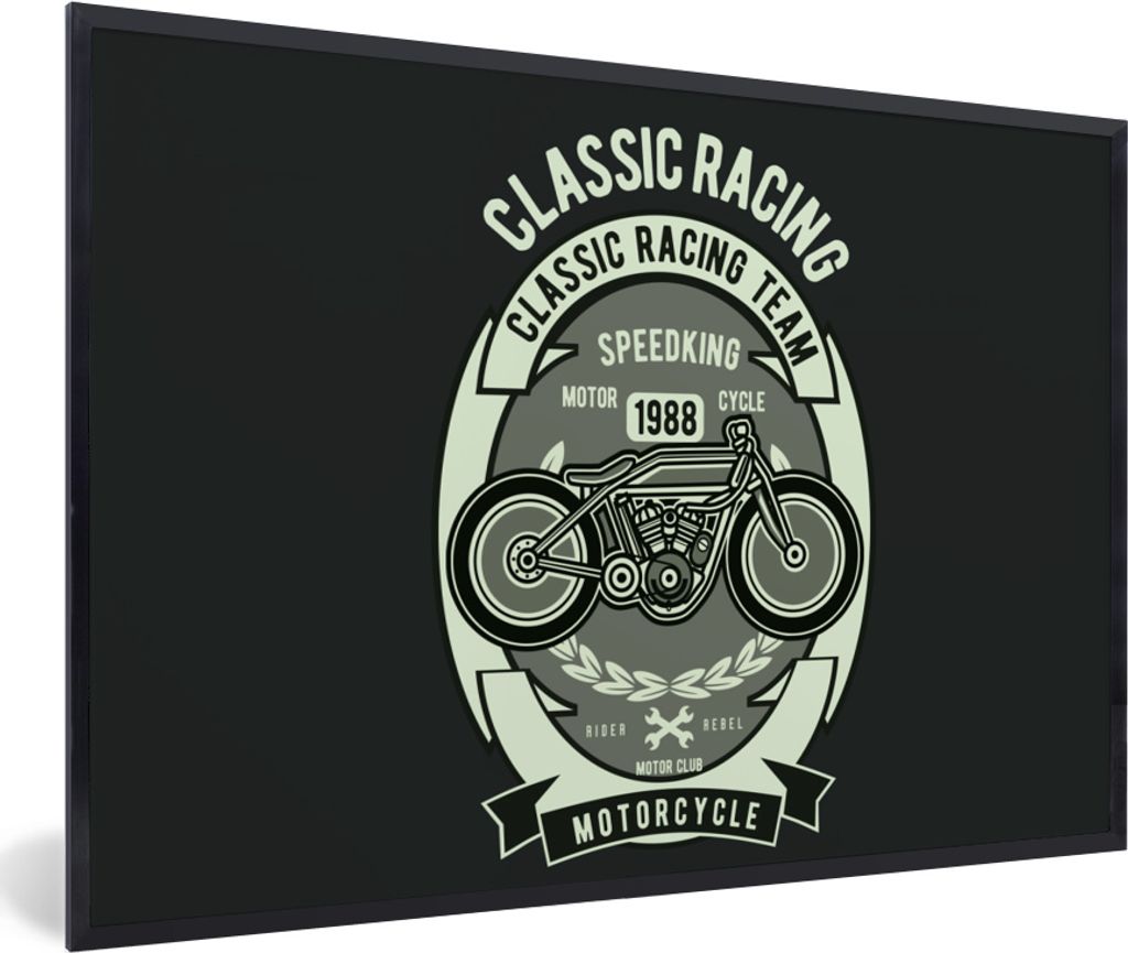 MuchoWow MuchoWow Gerahmtes Poster Motorrad - Zeichnung - Retro 90x60 cm - Poster mit zchwarzem Bilderrahmen - Fotorahmen - Foto-Plakat