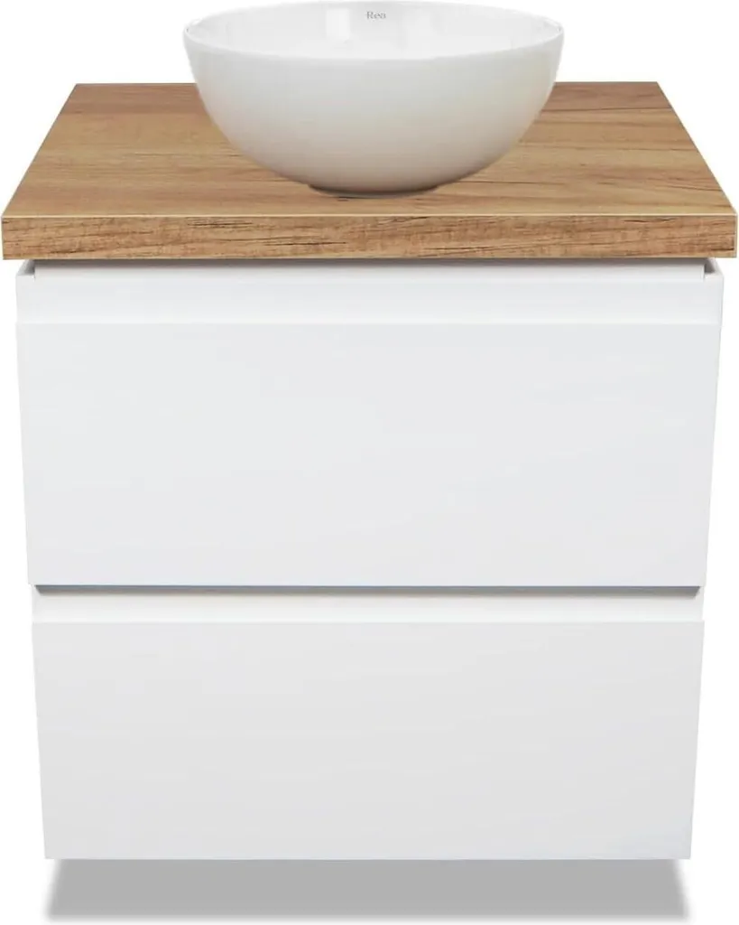 Rangement Salle de Bain 60cm Stella Blanc : Meuble 2 Tiroirs avec Vasque