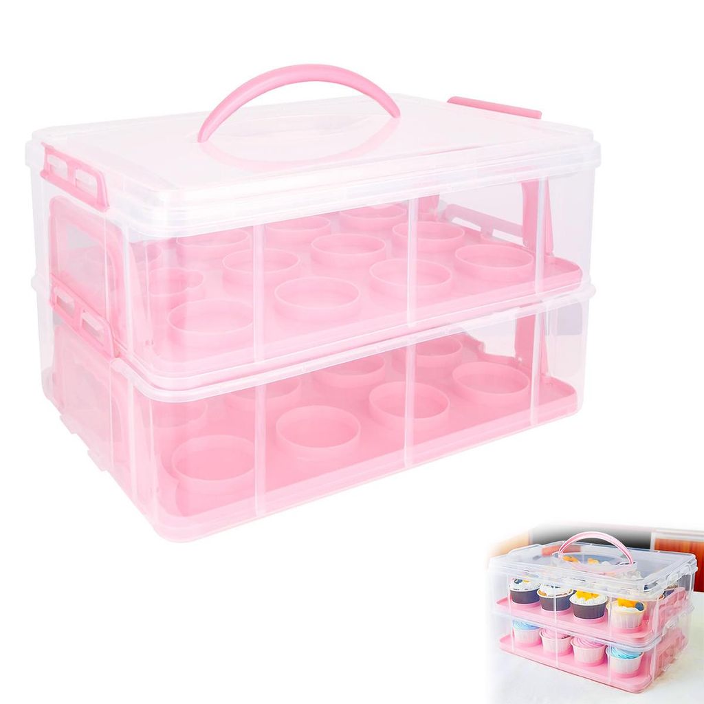 Muffin Aufbewahrungsbox,Tragbare Cupcake Box für 24 Muffins, lebensmittelecht,Cupcake Transportbox mit Antirutschboden