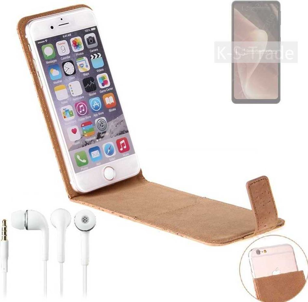 K-S-Trade Schutzhülle mit Kopfhörer kompatibel mit Sharp Aquos Sense7 Plus Handyhülle Cover Kork Tasche Flipstyle Case