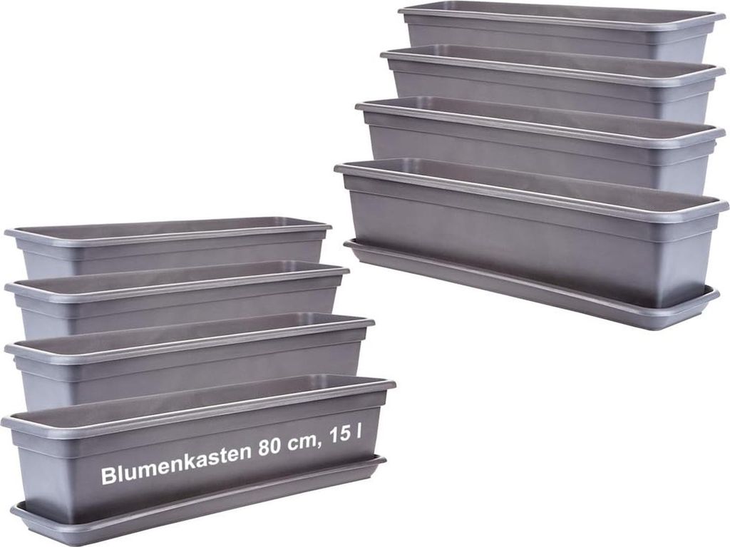 Balkon Blumenkasten 80 cm anthrazit 8er-Set mit Untersetzer Produktbild 